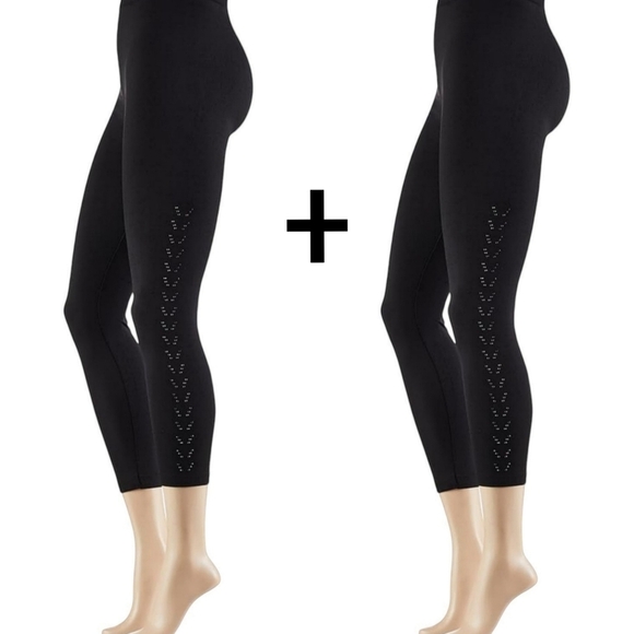 2-Avenue Plus Size L/XL Fleece-Lined Rhinestone Embellished Black Cozy Leggings - Picture 1 of 4